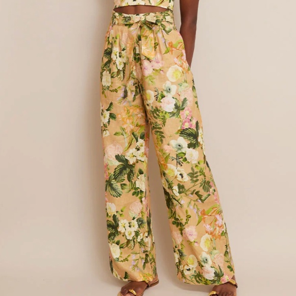 NEW Cara Cara Soho Linen Wide Leg Pants - Ginger Root Kingston Floral Casual - Picture 2 of 8